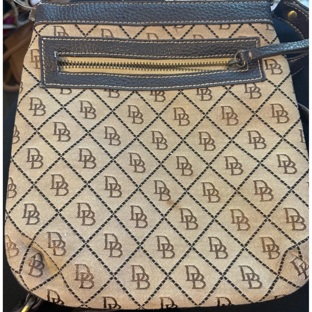 Dooney & Bourke Monogram Canvas Leather Trim Crossbody Bag Brown‎ Tan Signature